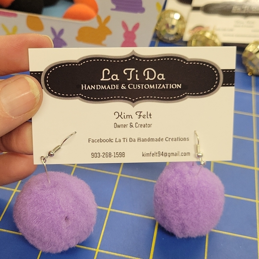 Fuzz Ball Earrings Lavender Purple